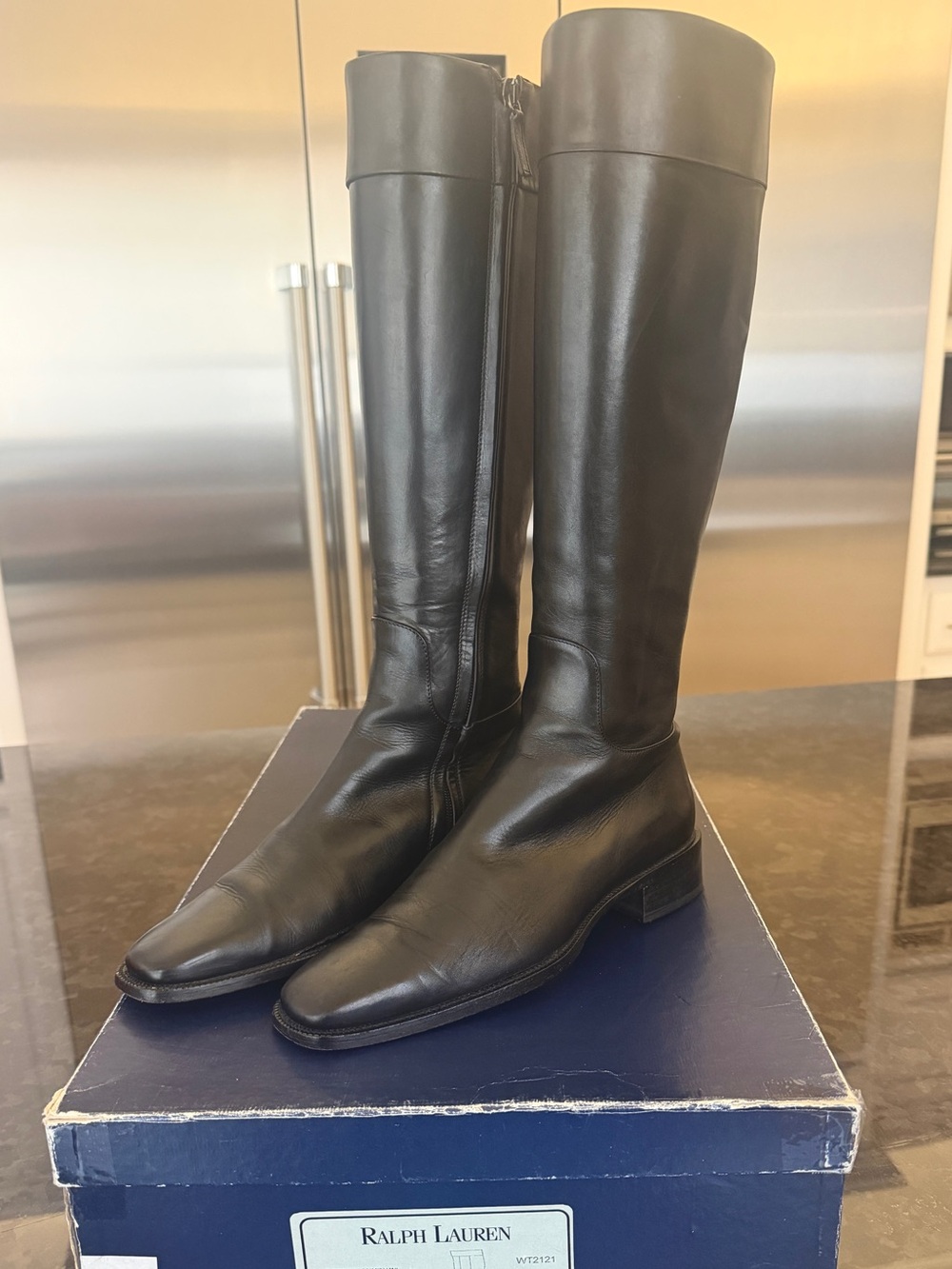 Ralph Lauren HEATHER Black Leather Over-the-Knee Riding Boots Size 6